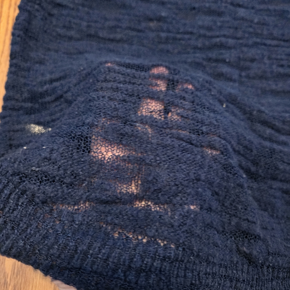 Lou & Grey Textured Navy Blue Sweater Curved Hem Side Slits Preppy Work Office M - Picture 7 of 7